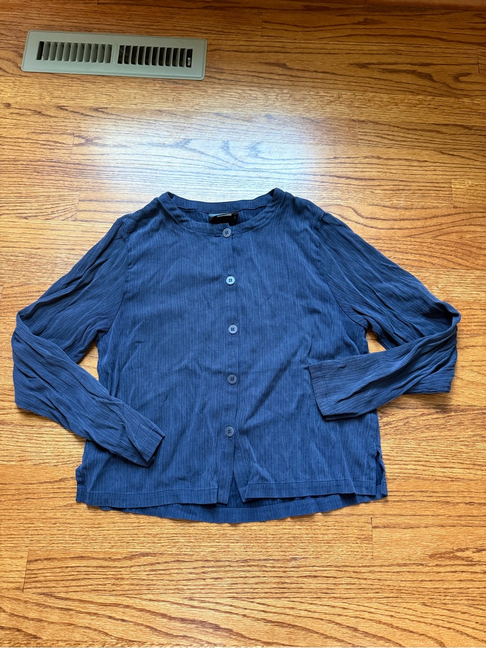 Eileen Fisher Navy Textured Button-Front Long Sleeve Shirt